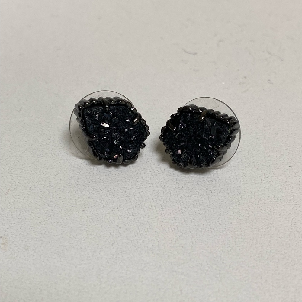 Tessa Gunmetal Stud Earrings in Black Drusy